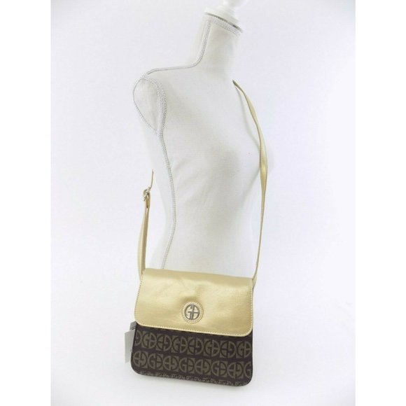 Giani Bernini Colorblocked Signature Crossbody Handbag Brown Gold - Picture 8 of 8